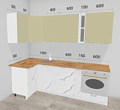 Кухня угловая Вивиан 1,20*2,35 МДФ (Фисташка/Мрамор белый/Столешница Дуб вотан)