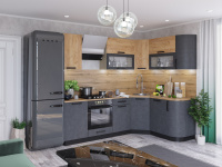 Домани кухня крафт Дуб крафт золотой бетон темный угловая модули на 720
