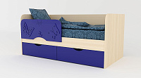 Кровать Бабочки-1 0.8*1.8 с настилом (Дуб атланта/Синий)