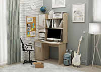 Стол компьютерный Лайт-1 с надстройкой (Дуб сонома/Белый)